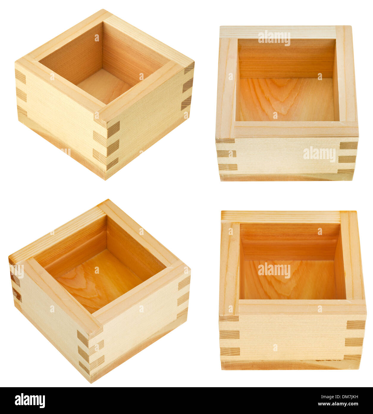set of traditional wooden box for sake - masu isolated on white background Stock Photo