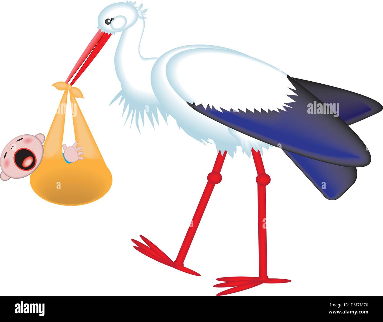 Stork delivering a crying baby Stock Vector