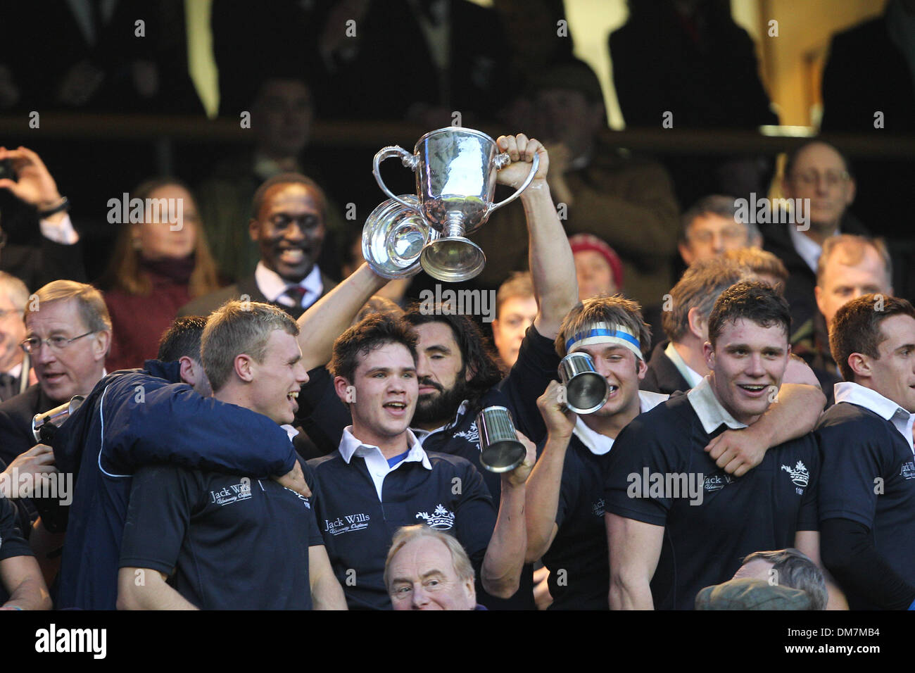 London, UK. 12th Dec, 2013. Oxford celebrate their Varsity Rugby Match win over Cambridge from Twickenham Stadium. Credit:  Action Plus Sports/Alamy Live News Stock Photo