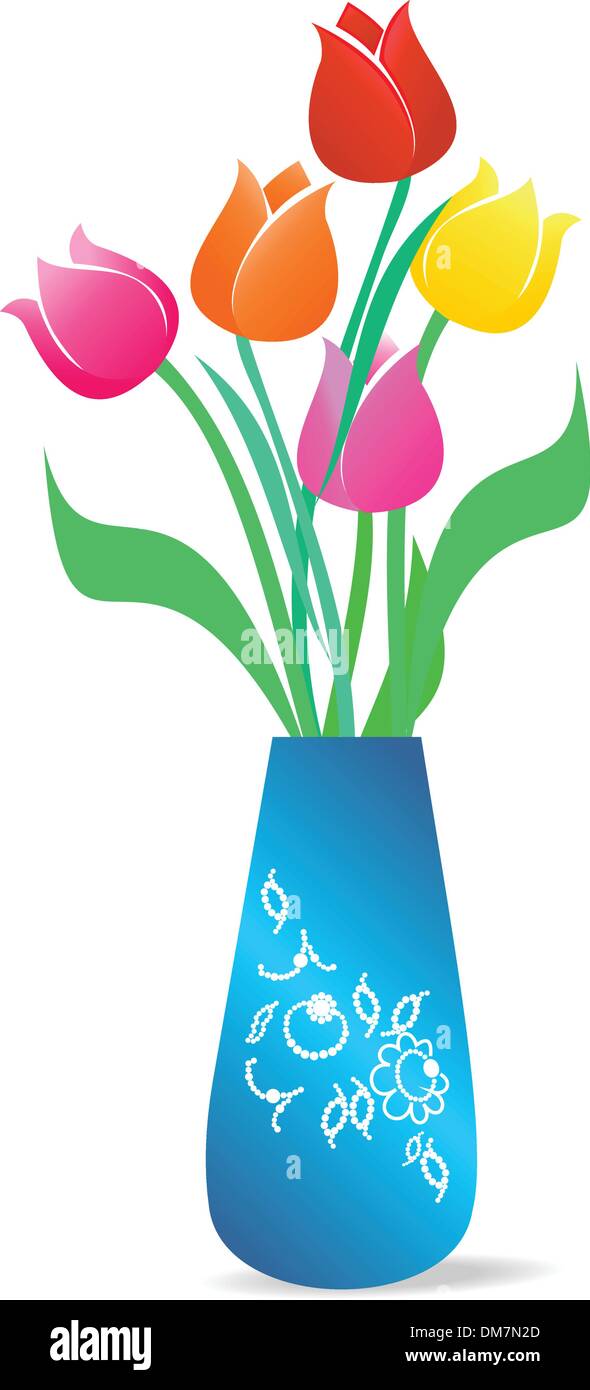 illustration of beautiful vase with tulips is isolated on white Stock ...