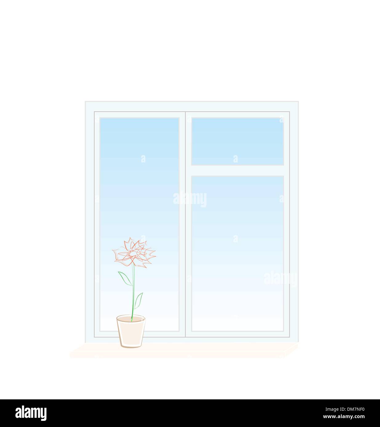 Illustration of flower in a pot on a window sill Stock Vector Image ...