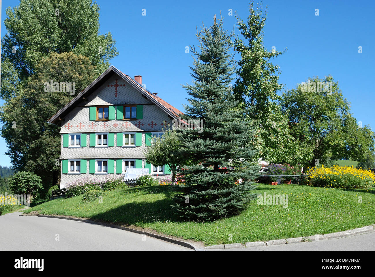 Allgaeu farmhouse near Oberstaufen. Stock Photo