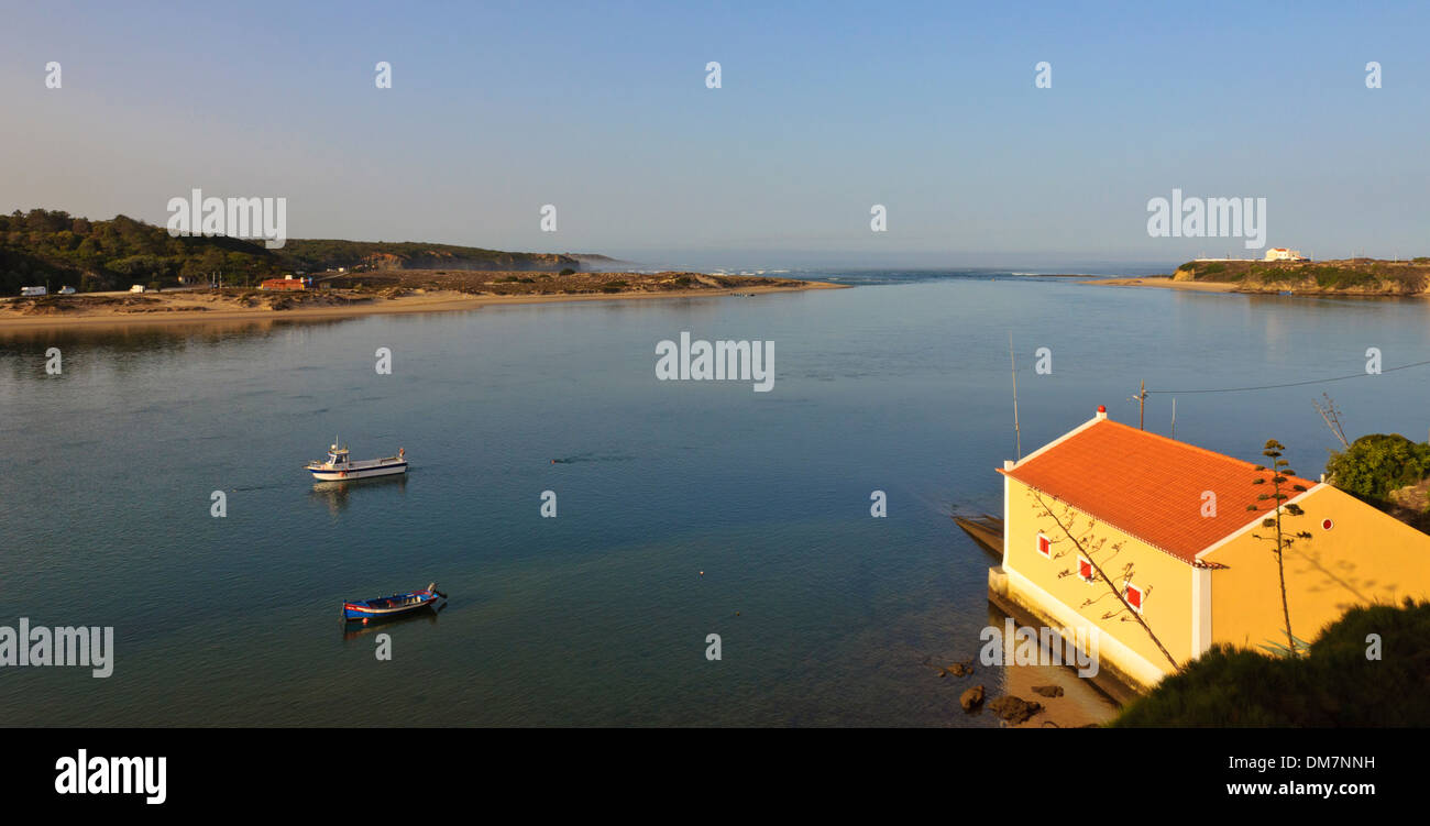 View towards Mira river and Atlantik Ocean, Vila Nova de Milfontes, Alentejo, Portugal, Europe Stock Photo