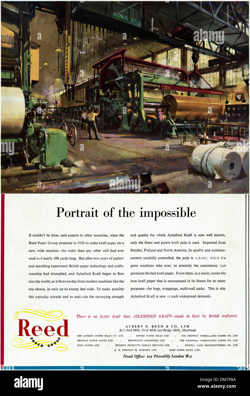1950s advertising. Original vintage magazine advertisement advert for REED PAPER GROUP Stock Photo