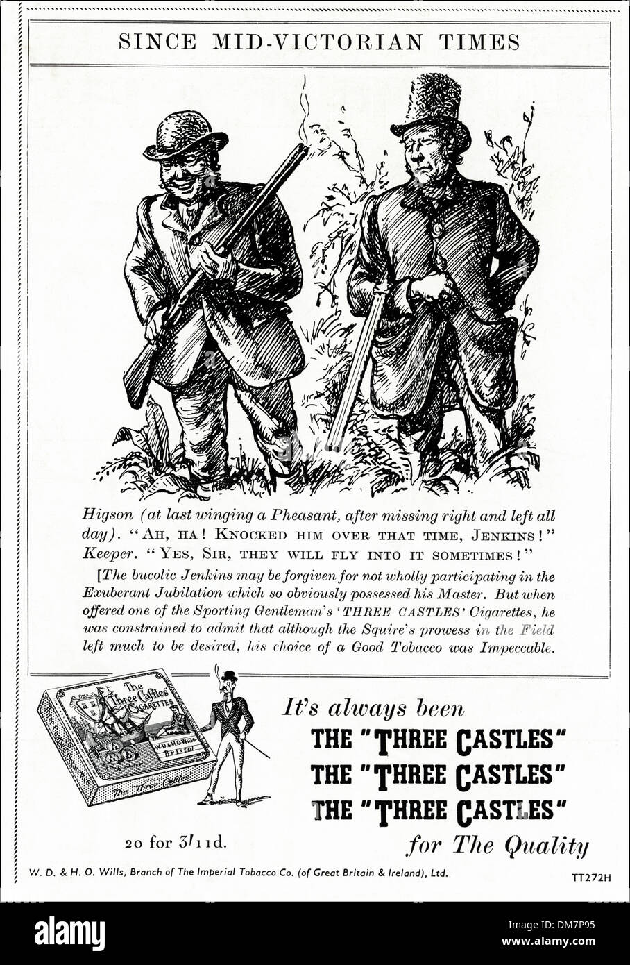 1950s advertising. Original vintage magazine advertisement advert for THE THREE CASTLES cigarettes by W.D & H.O. Wills Stock Photo