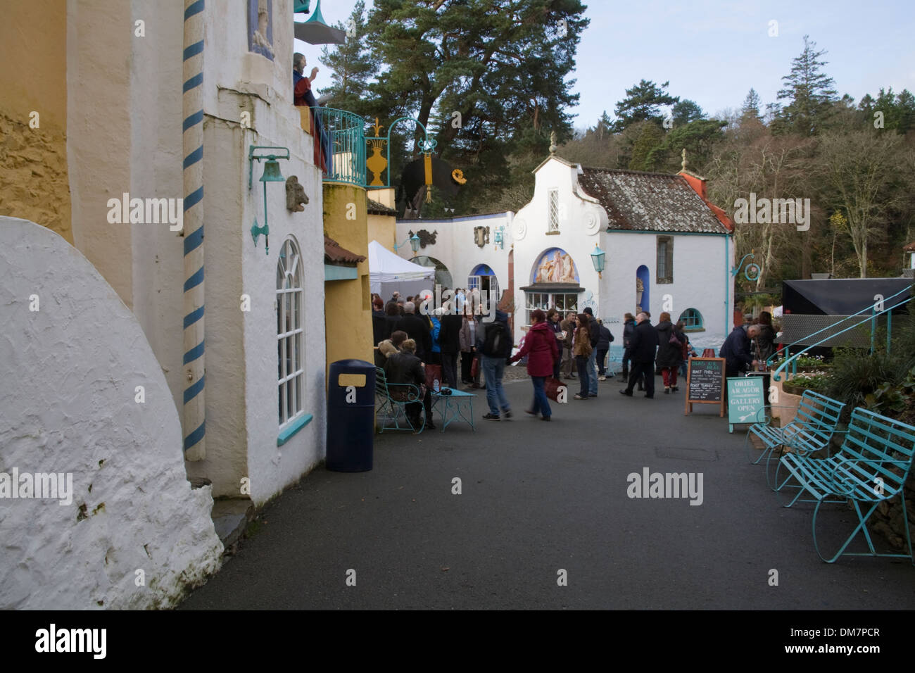 Portmeirion Gwynedd North Wales Visitors to a Food and craft fair in this unique coastal resort built in Italian style Stock Photo