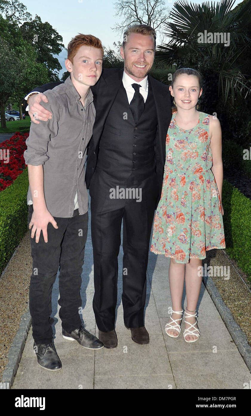 Ronan Keating with son Jack Keating and daughter Missy Keating at 13th Marie Keating Foundation Celebrity Golf dinner at K-Club Stock Photo