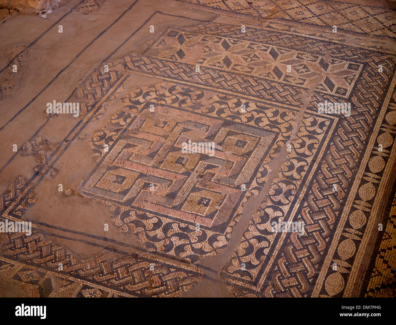 Interesting mosaic floors in the Roman Villa in Skala Kefalonia Greece Stock Photo