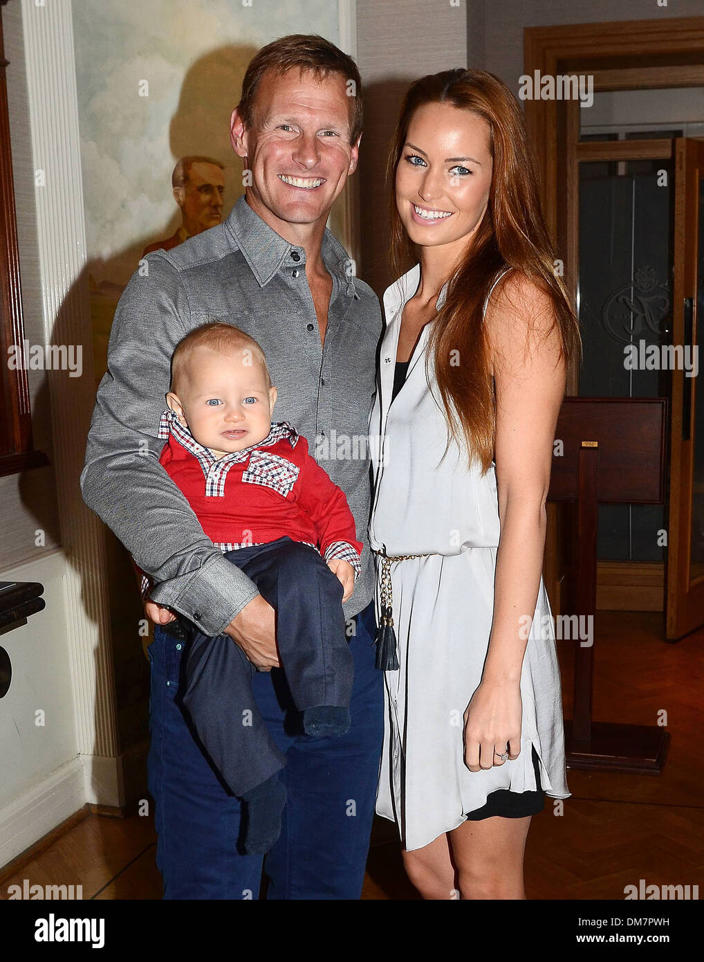 Teddy Sheringham Kristina Andriotis and their son George at 13th Marie Keating Foundation Celebrity Golf dinner at K-Club Stock Photo
