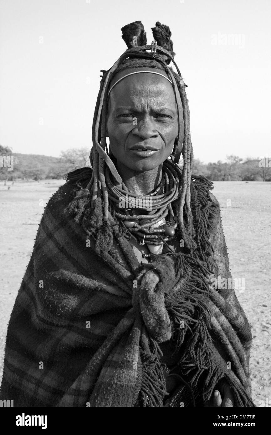 Elder Himba Tribe Woman In Traditional Dress, Kunene River, Namibia, Africa Stock Photo