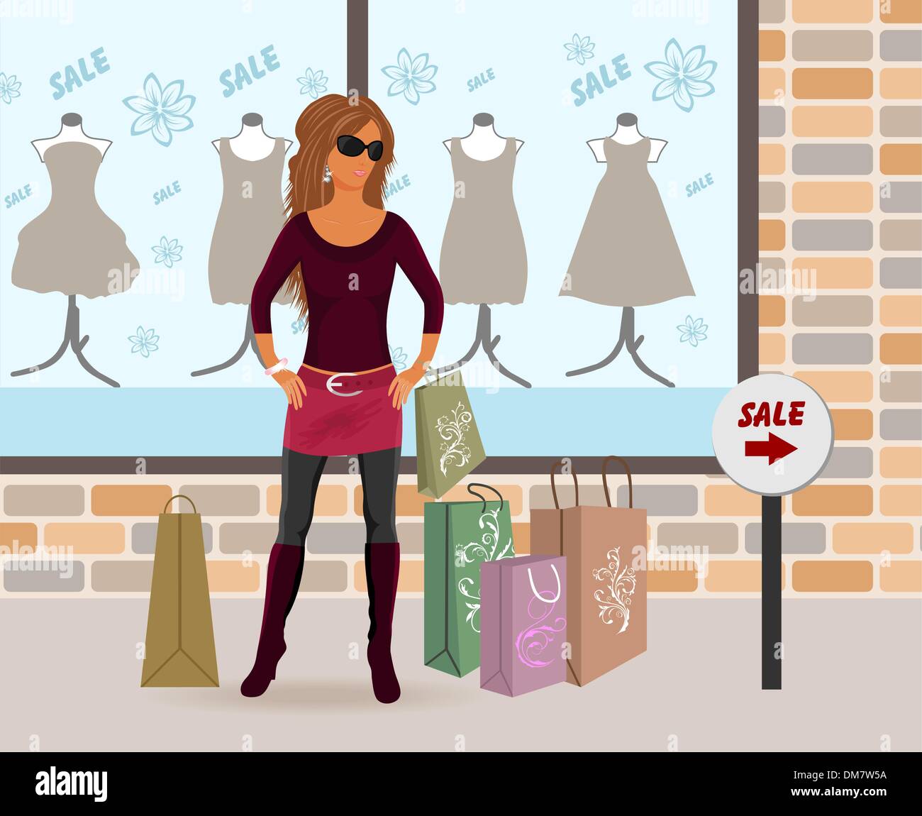 modern girl loaded with shopping bags Stock Vector