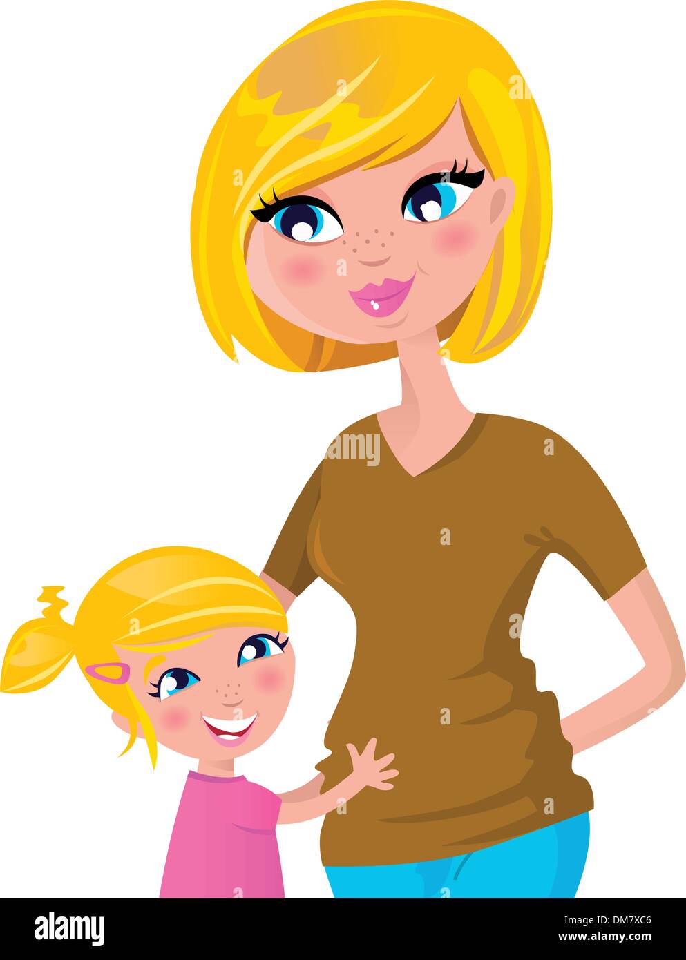 Cute Blond Mother And Daughter Isolated On White Stock Vector Image And Art Alamy
