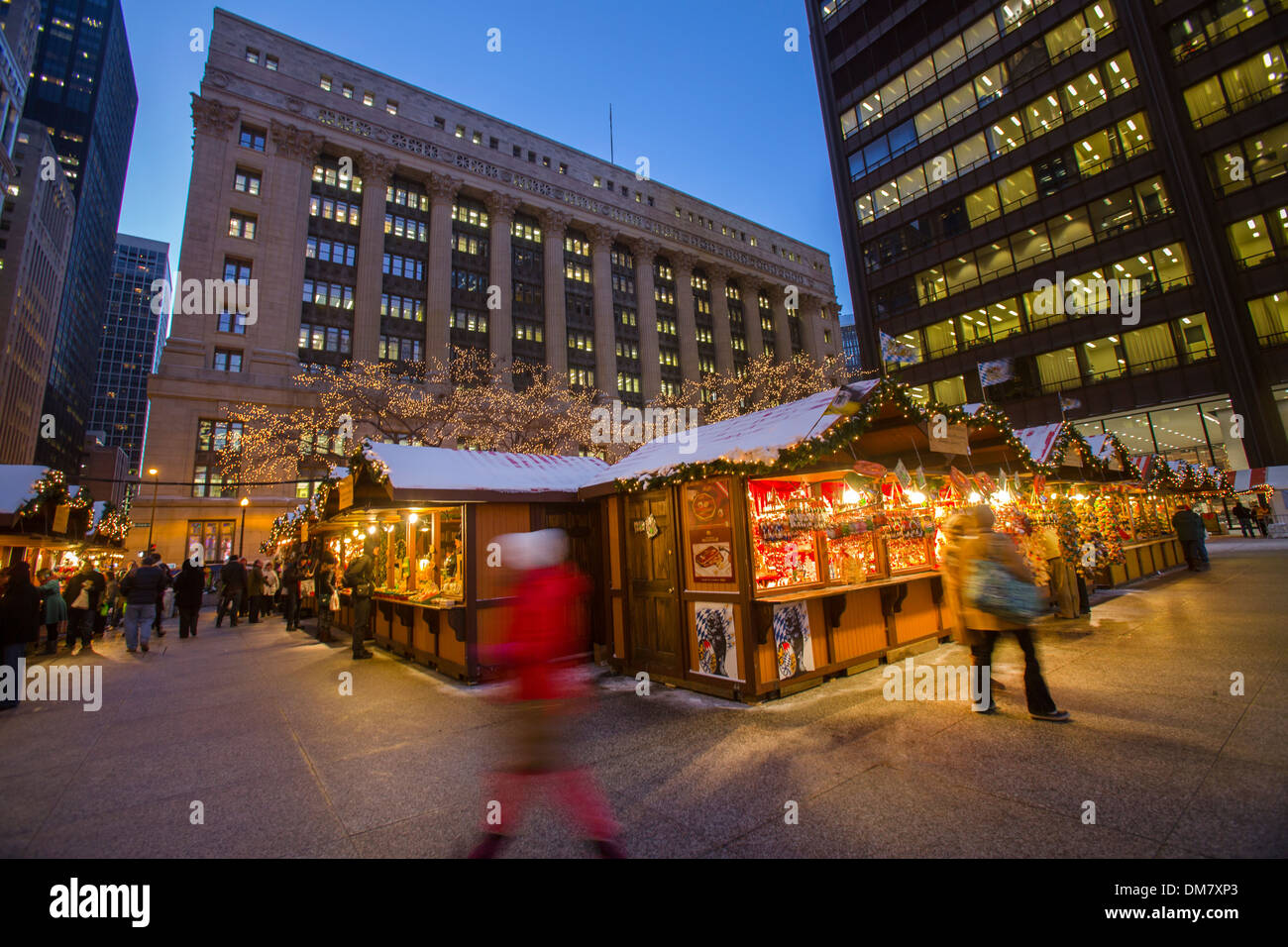 shoppers at Chicago German christkindlmarket winter festival open air outdoor holiday season