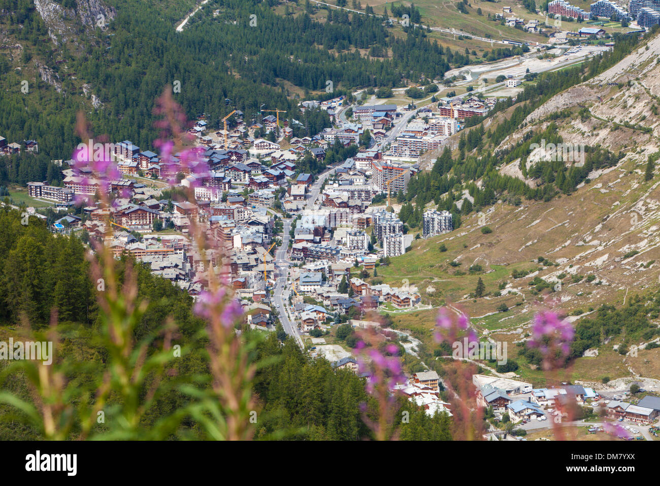 Aerial view of Val d'Isere ski resort in summer, Savoie, France Stock Photo