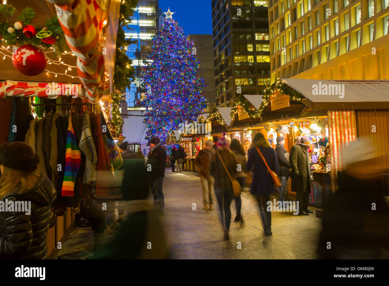 shoppers at Chicago German christkindlmarket winter festival open air