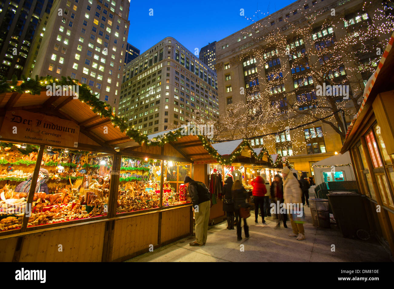 shoppers at Chicago German christkindlmarket winter festival open air