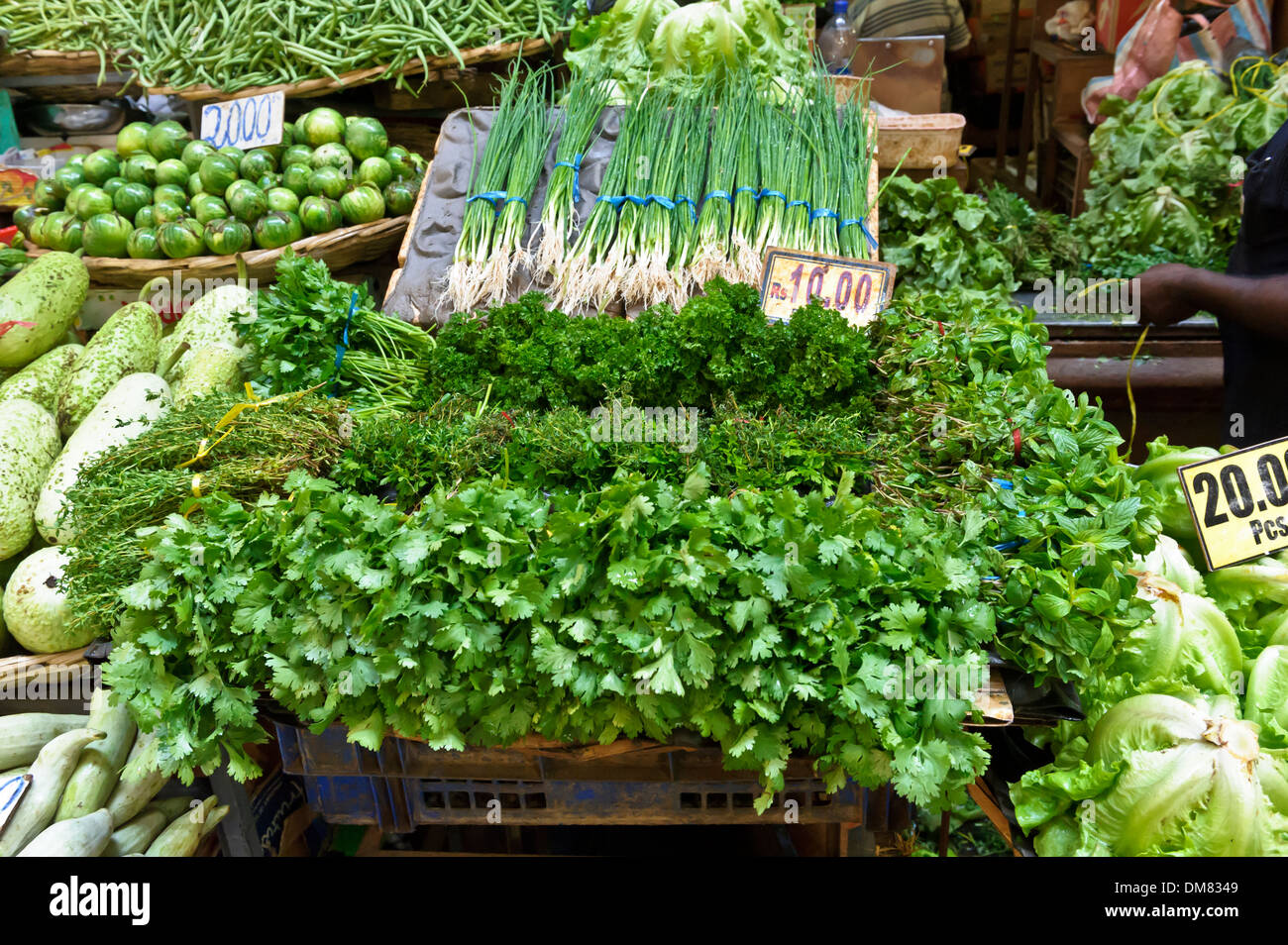 Fresh vegetables on display for sale, Port Louis market, Mauritius