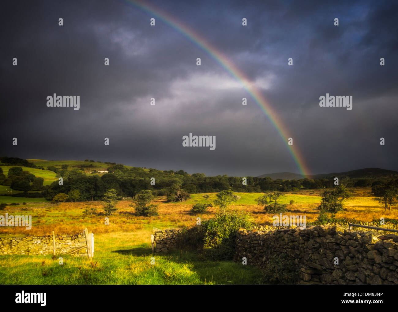 Rainbow over Lowick Stock Photo