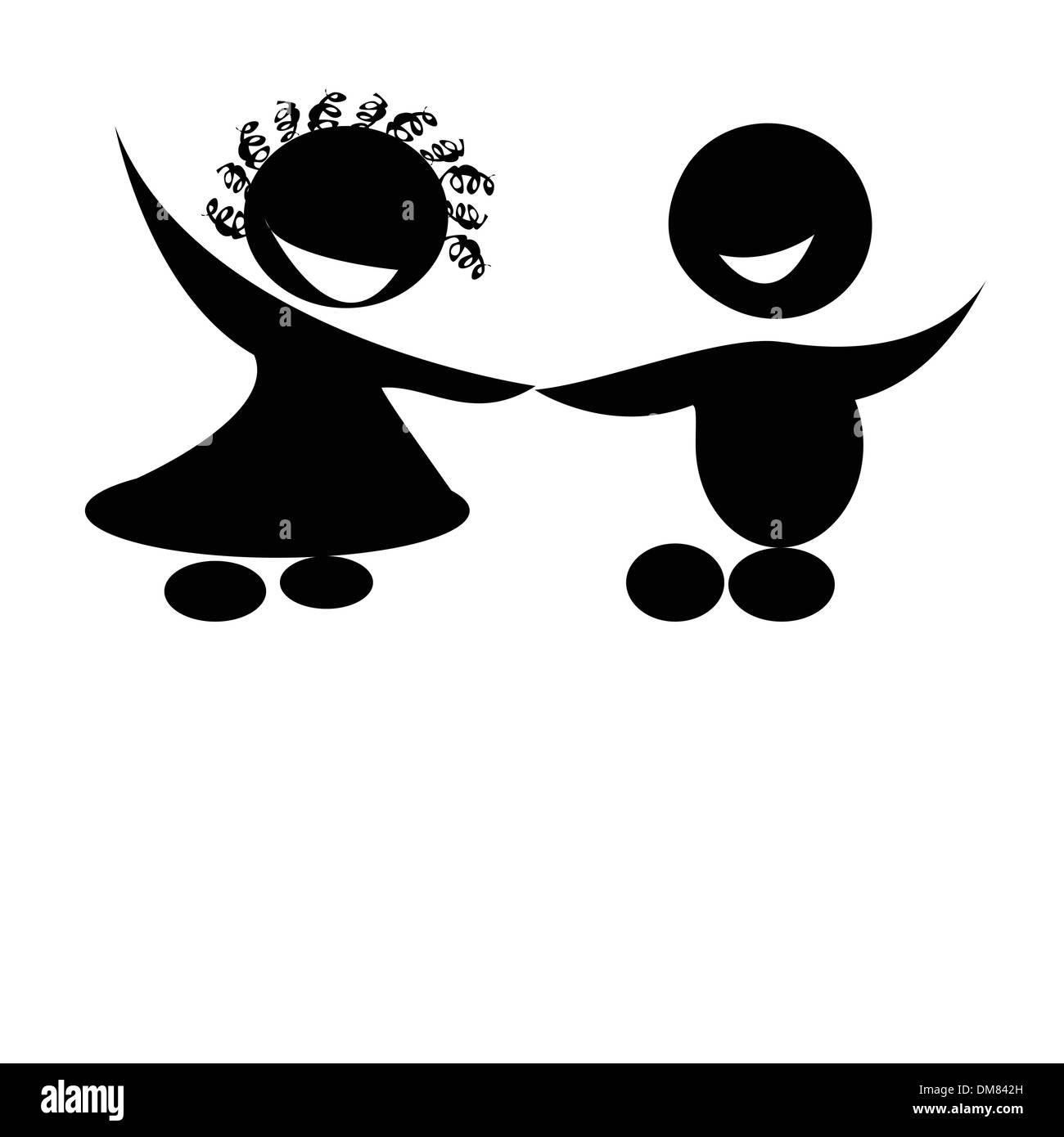 Children holding hands,isolated vector silhouettes Stock Vector
