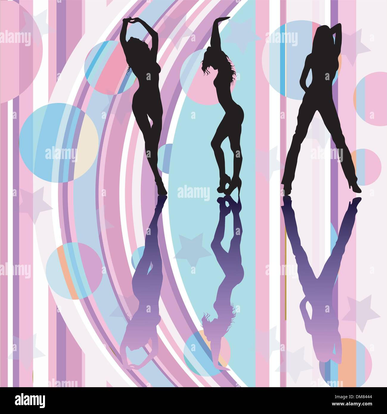 Dancing girls silhouettes on discoteque atmosphere Stock Vector