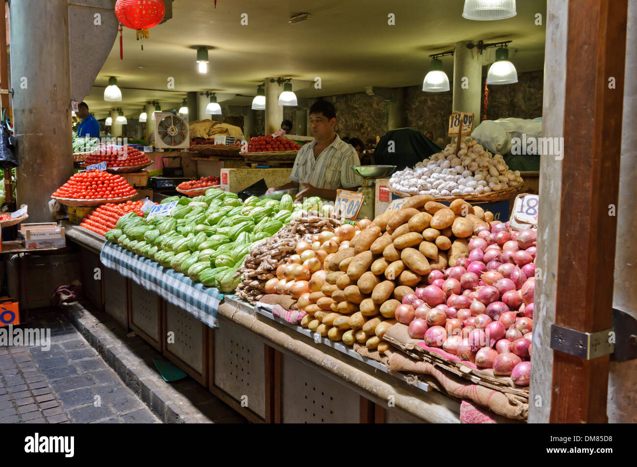 Fresh vegetables on display for sale, Port Louis market, Mauritius
