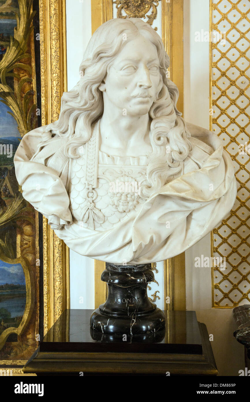 BUST OF LOUIS II OF BOURBON-CONDE (1621-1686), CALLED THE GRAND CONDE, FRENCH GENERAL DURING THE THIRTY YEARS WAR AND LEADER OF THE PRINCES‚Äô REVOLT, GALLERY OF THE ACTS OF MONSIEUR LE PRINCE DU GRAND CONDE OR THE GALLERY OF BATTLES, THE BIG APARTMENTS I Stock Photo