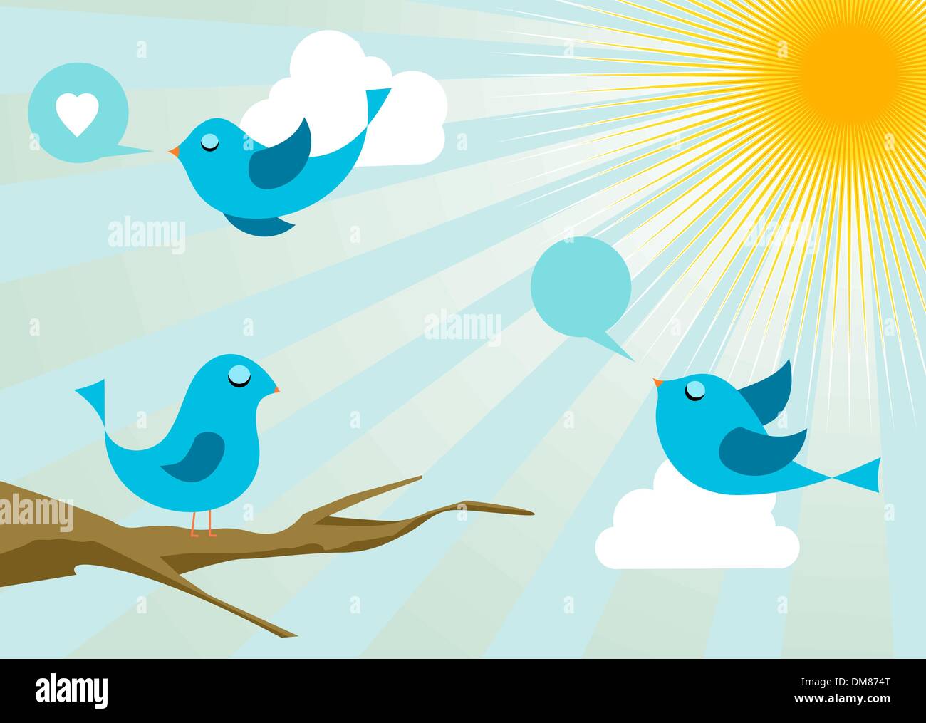 Twitter birds at social media sunrise Stock Vector