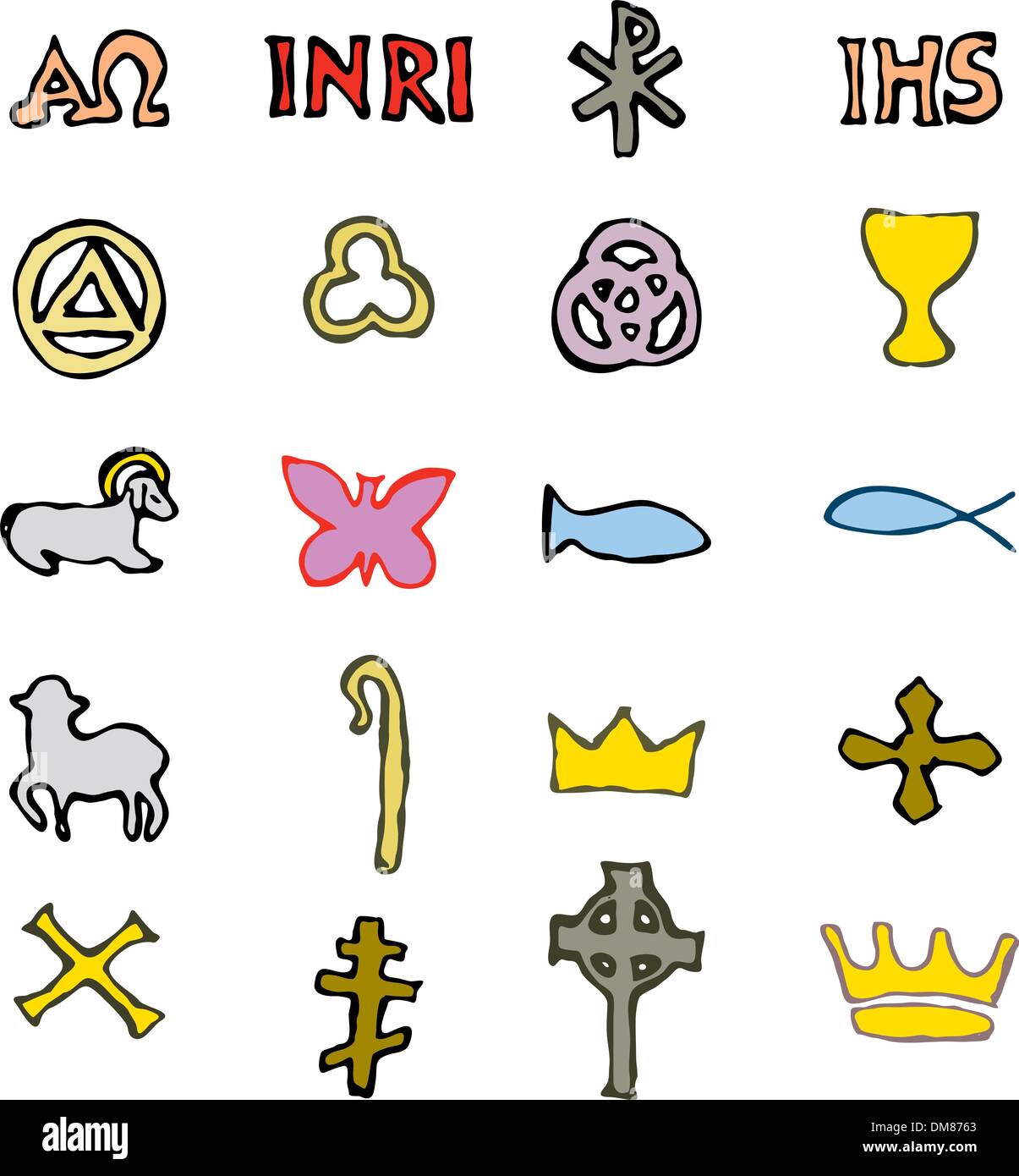 Set of Illustration of traditional Christian symbols Stock Vector
