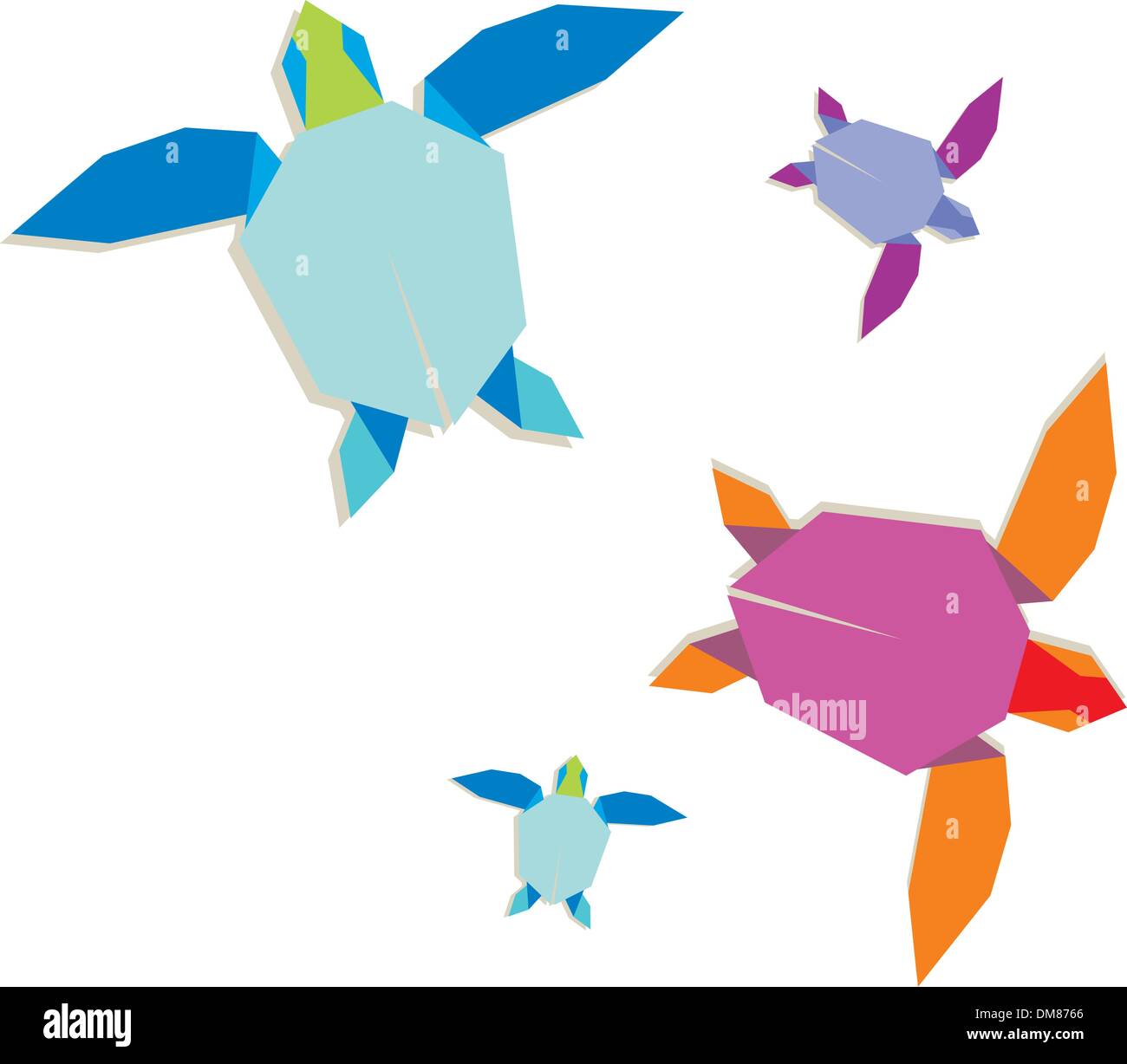 Multicolored origami turtle group Stock Vector
