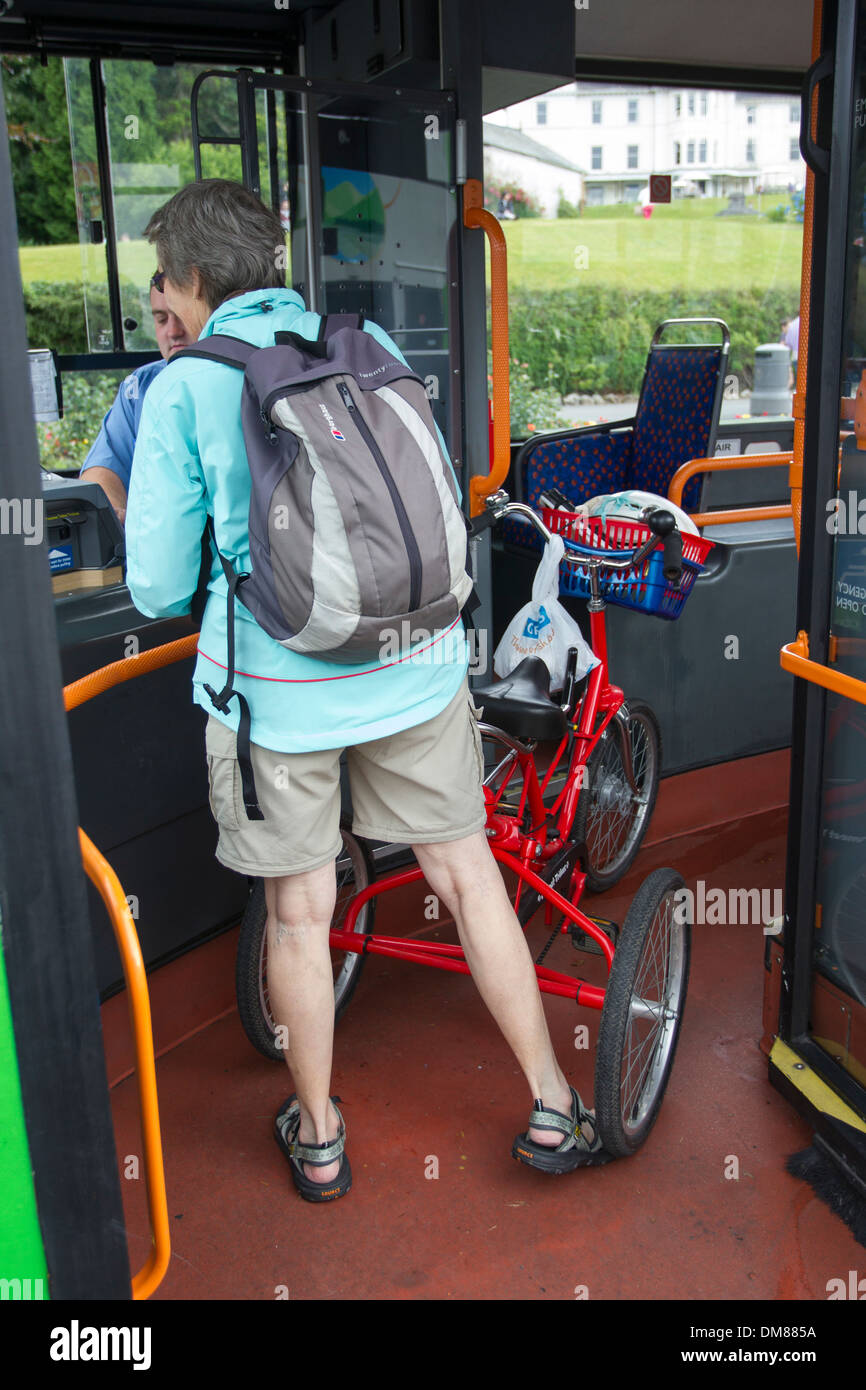 Bike Friendly Bus -bike and ride bus The Lake District Bus specially  adapted to take mountain bikes and even trikes Stock Photo
