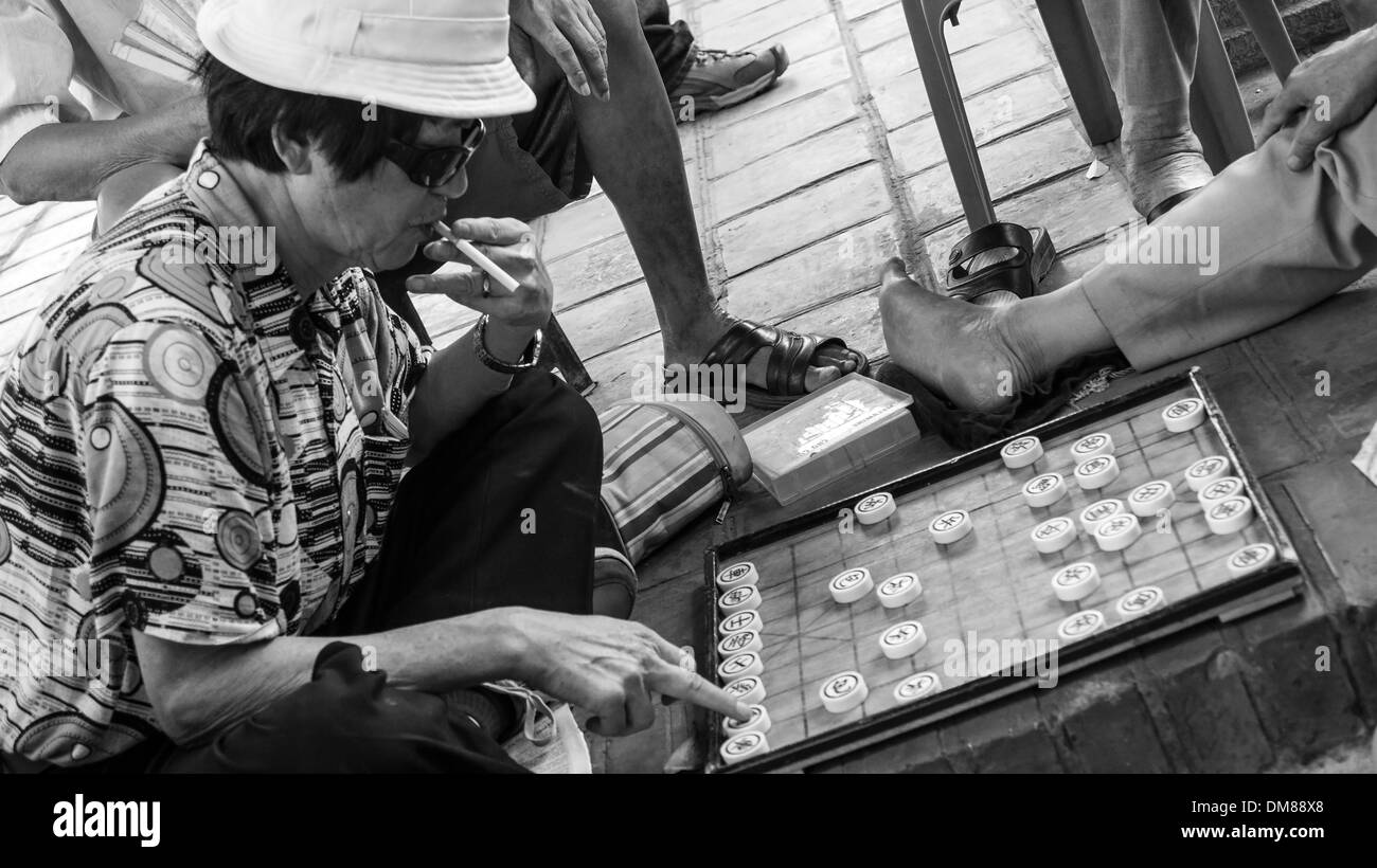 Men playing Mah Jong Board Game Hanoi Vietnam South East Asia Stock Photo