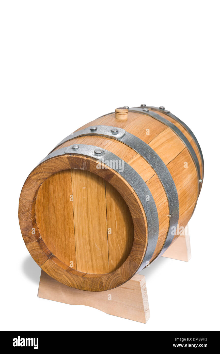 a small wooden wine barrel isolated on white Stock Photo Alamy