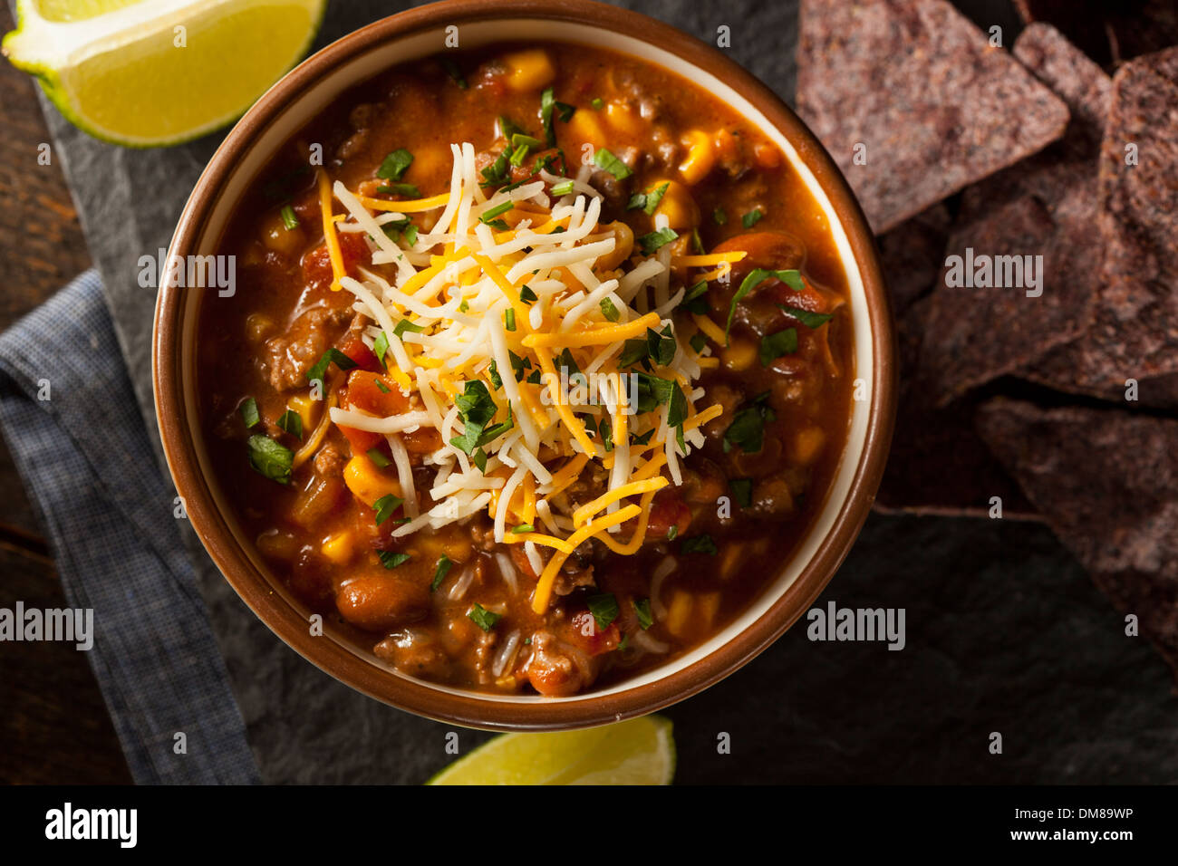 Soutwestern Santa Fe Soup with Beans Corn and Cheese Stock Photo
