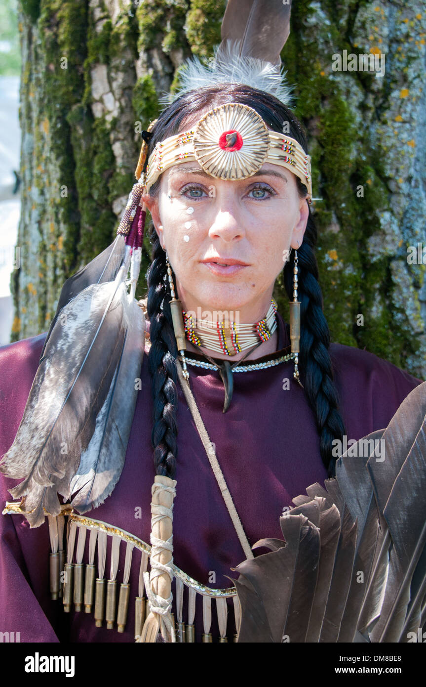 Native woman portrait Mohawk Nation in Kahnawake native community located on the south shore of Montreal Quebec Canada Stock Photo
