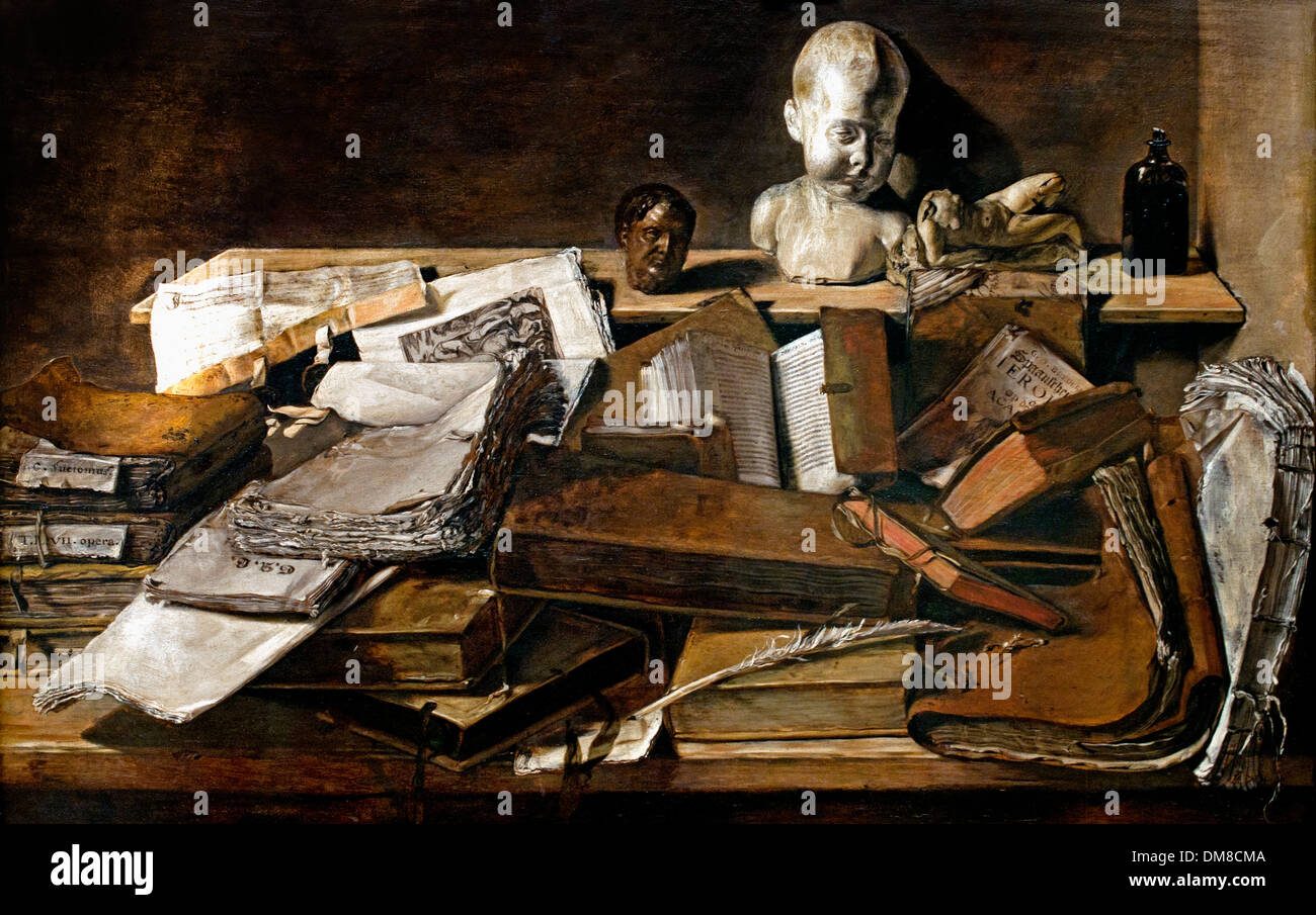 Still Life with Books 1628 Unknown Master, Dutch (active in the 1620s in Leiden) Dutch Netherlands Stock Photo