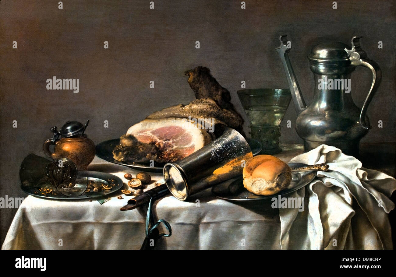 Still Life with Ham by Willem Claeszoon Heda (1594–1680)  Dutch Netherlands Stock Photo