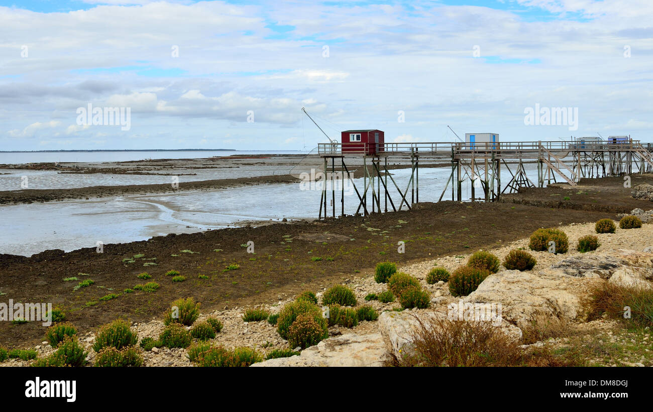 Carrelets on the isle of Ile Madame,repaired after the flood, Charente Maritime, Atlantic coast, France Stock Photo