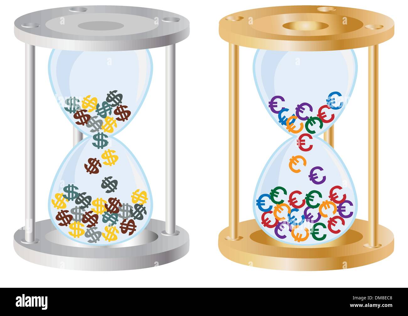 Time - money or a silver and gold sand-glass Stock Vector