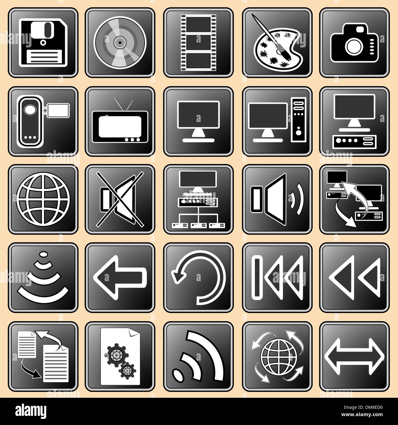 Set darkly - white buttons with web icons for the internet (3) Stock Vector