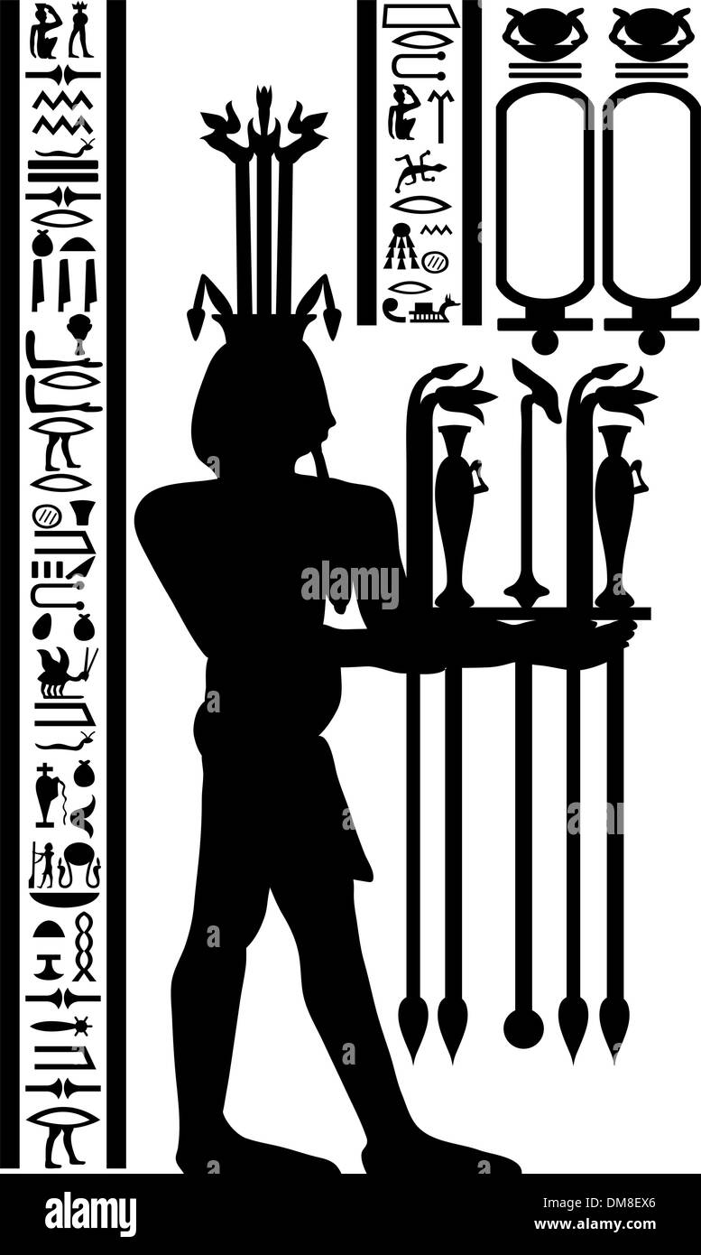 egyptian hieroglyphs and fresco Stock Vector