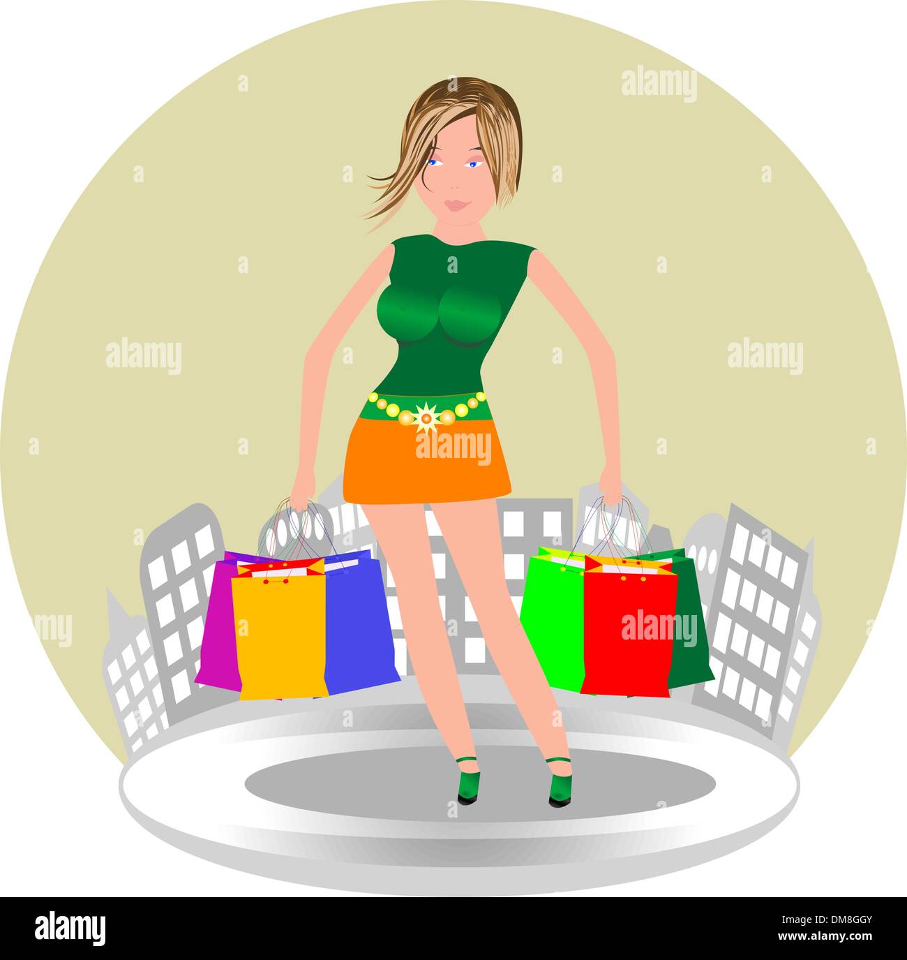 cute woman with shopping bags Stock Vector
