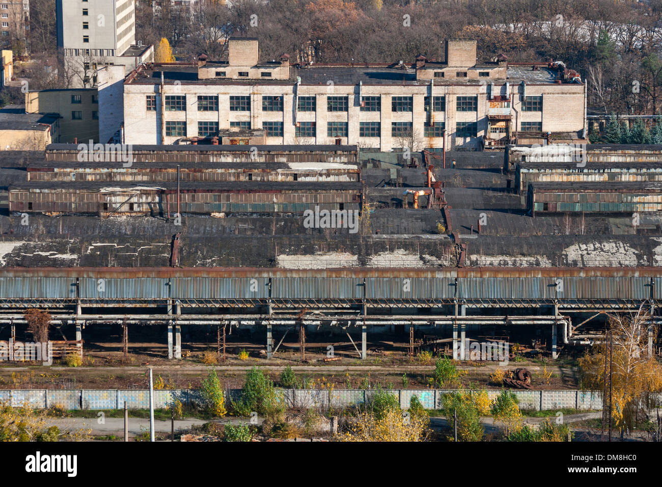 view from the height of the building at an abandoned factory Stock Photo