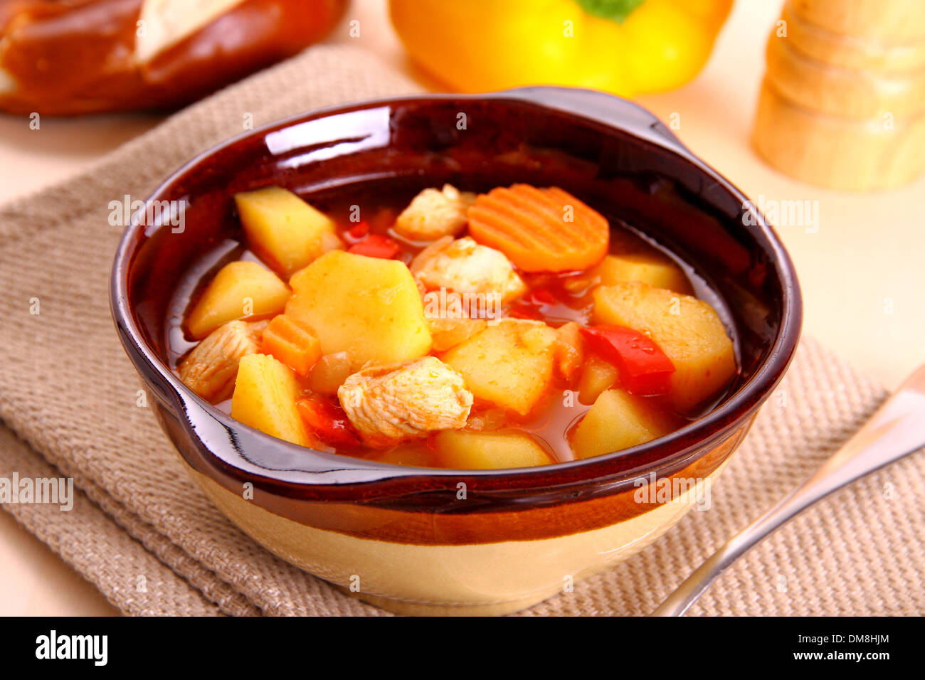 Vegetable stew with chicken and potato, close up Stock Photo