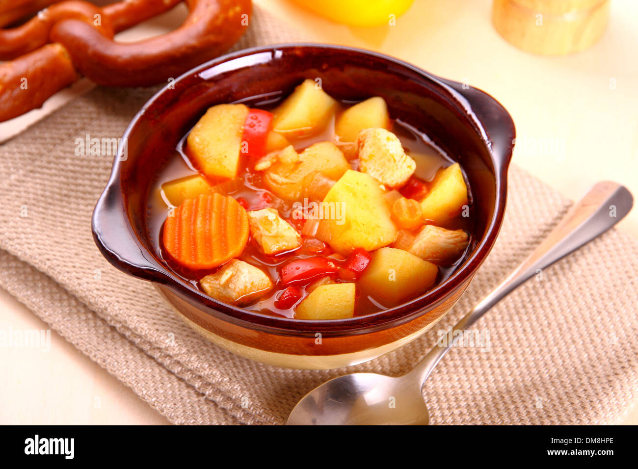 Vegetable stew with chicken and potato, top view Stock Photo
