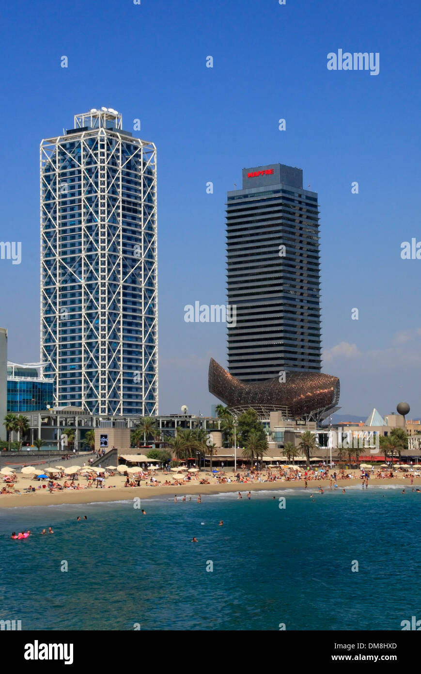 Beach, with giant bronze fish sculpture by Frank Gehry