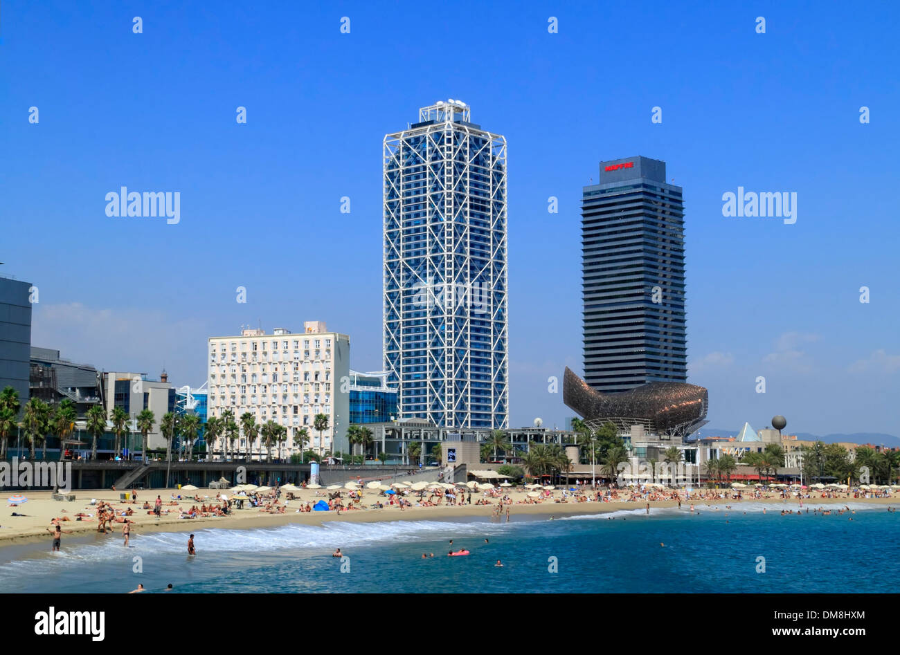 Beach, with giant bronze fish sculpture by Frank Gehry
