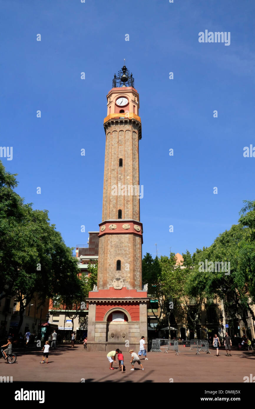 Clock tower at Plaza Rius Taulet, Gracia, Barcelona, Spain, Europe
