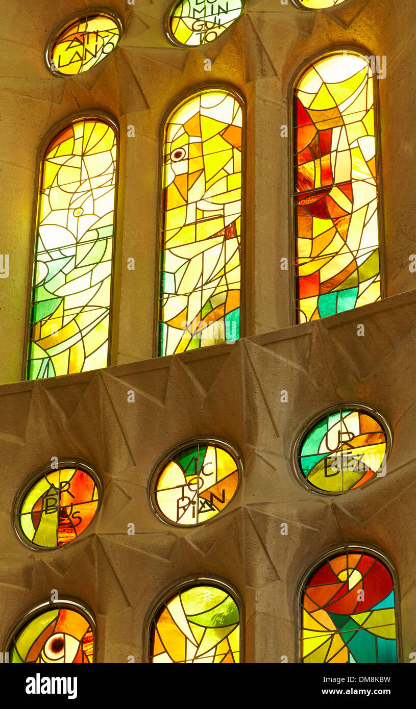 Sunlight through stained glass, Sagrada Familia. Barcelona. Spain Stock