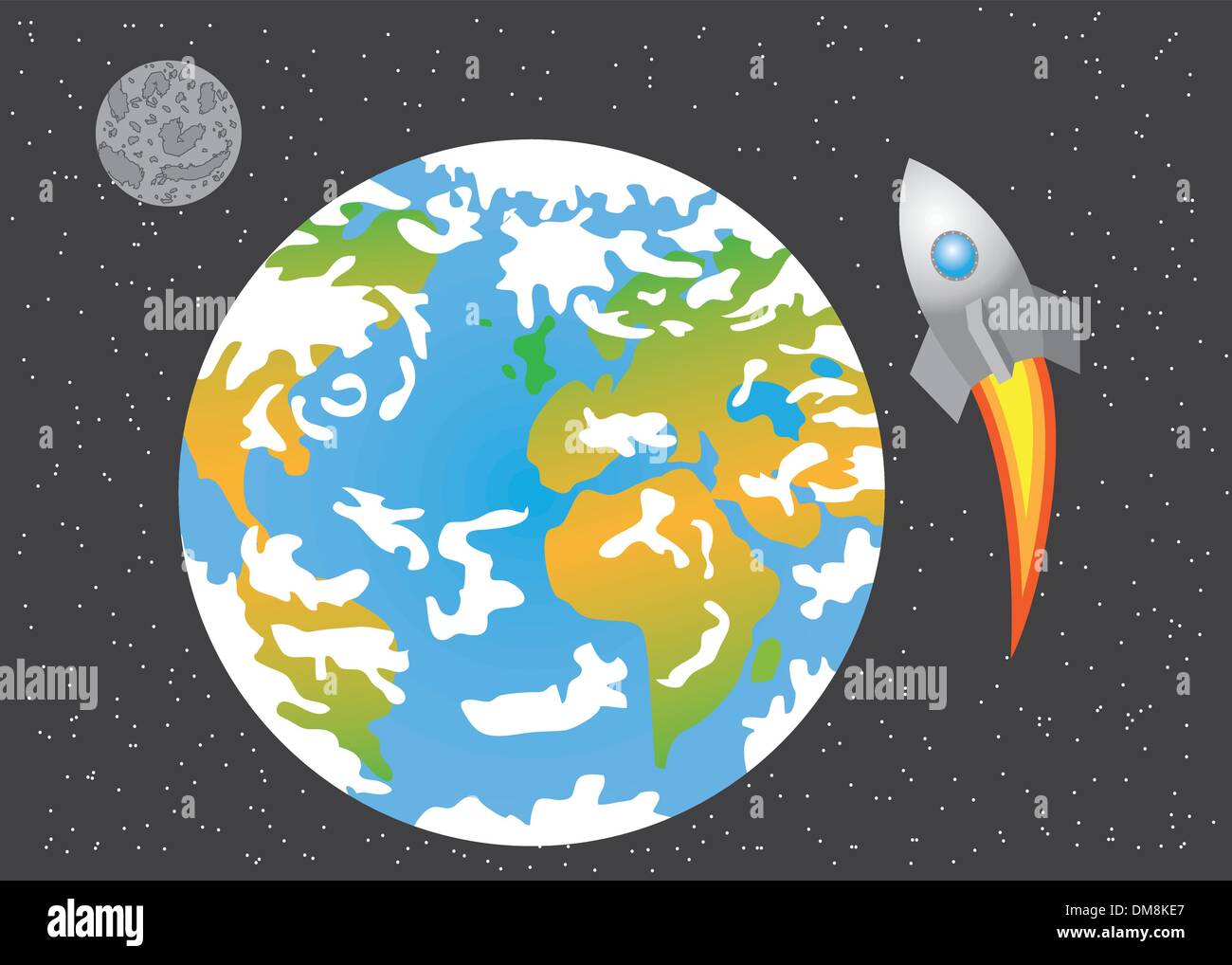 rocket going from earth to moon Stock Vector