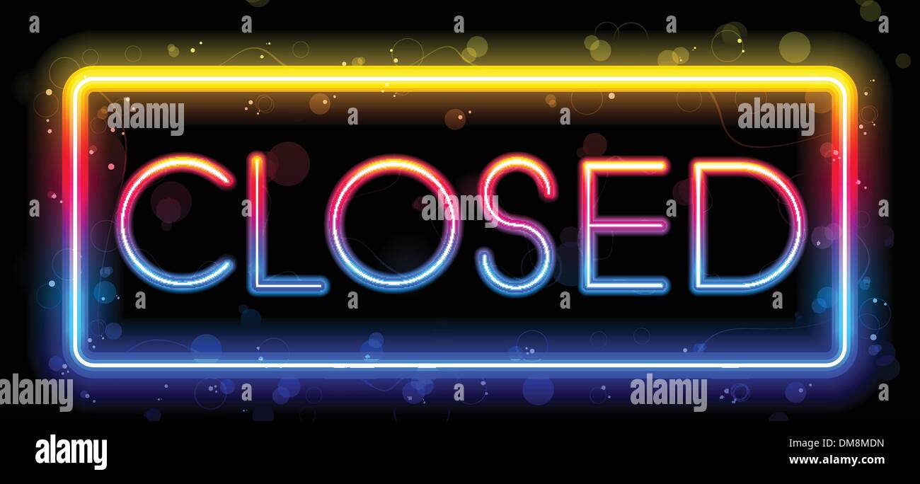 Closed Neon Sign Rainbow Color Stock Vector
